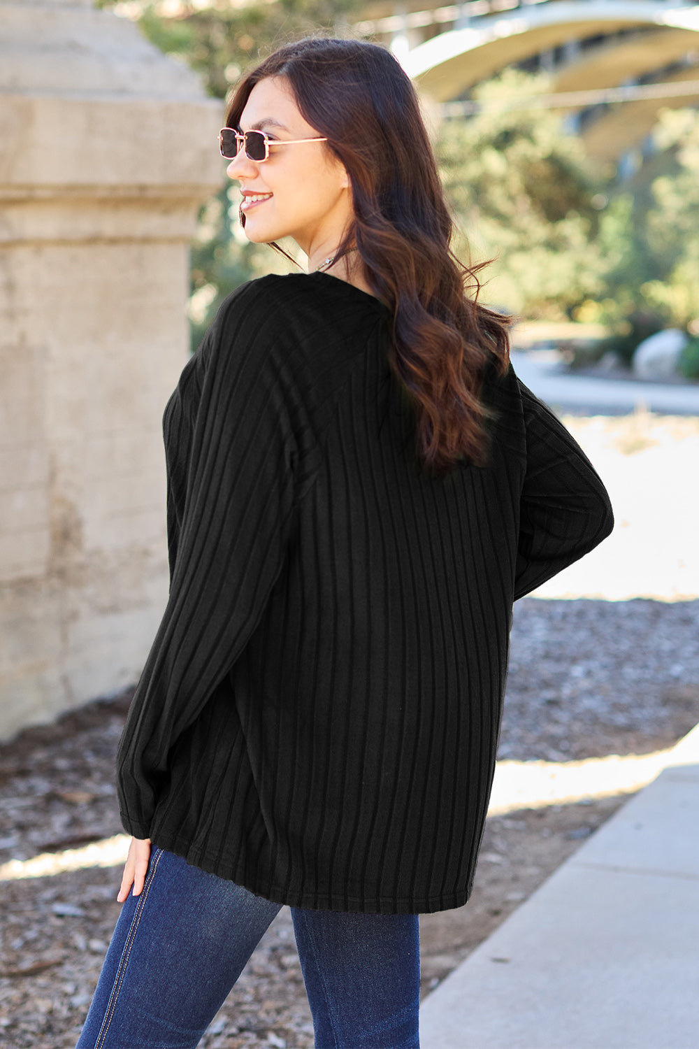 Basic Bae Full Size Ribbed Round Neck Long Sleeve Knit Top | Gulf Resellers