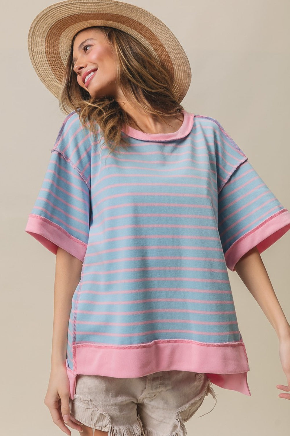 BiBi Exposed Seam Stripe Contrast T-Shirt 7778 | Gulf Resellers