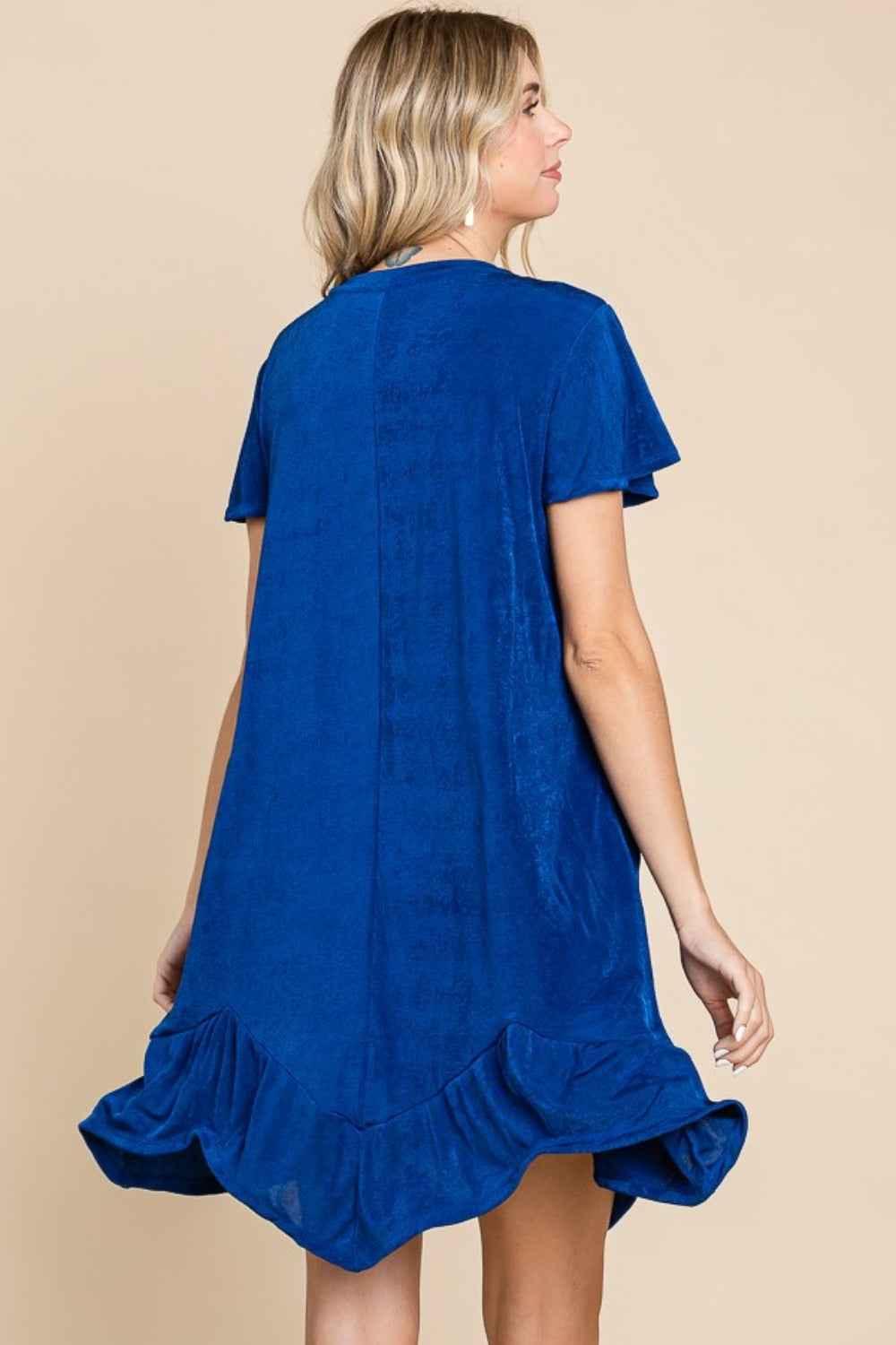 Culture Code Full Size Short Sleeve Ruffled Asymmetric Hem Dress 9376 | Gulf Resellers