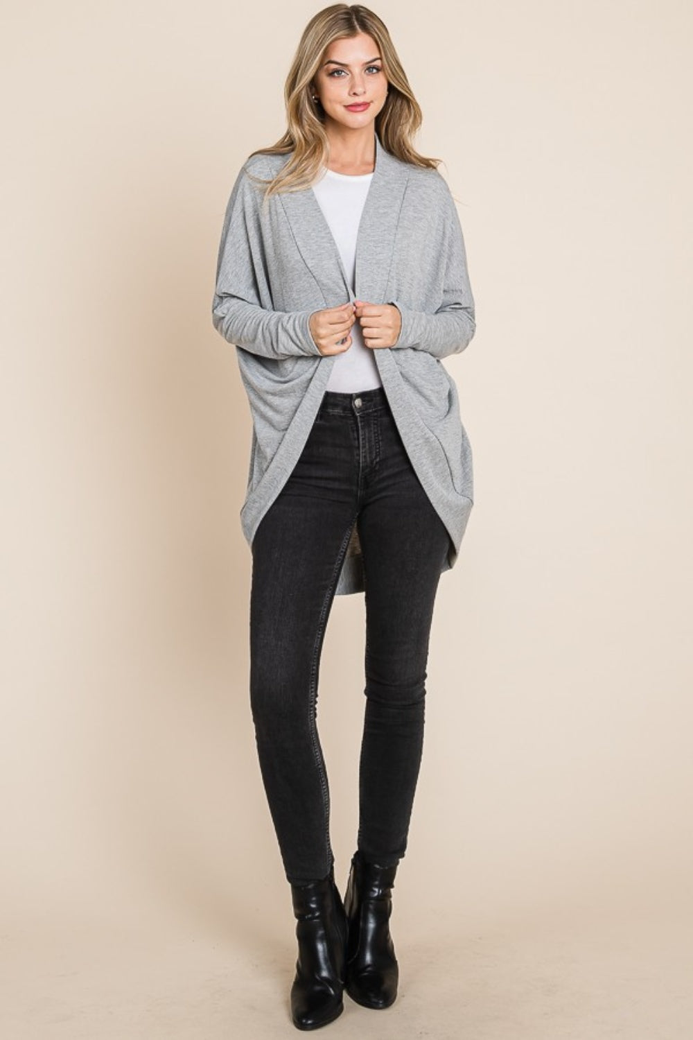 BOMBOM Open Front Long Sleeve Cocoon Cardigan 13405 | Gulf Resellers