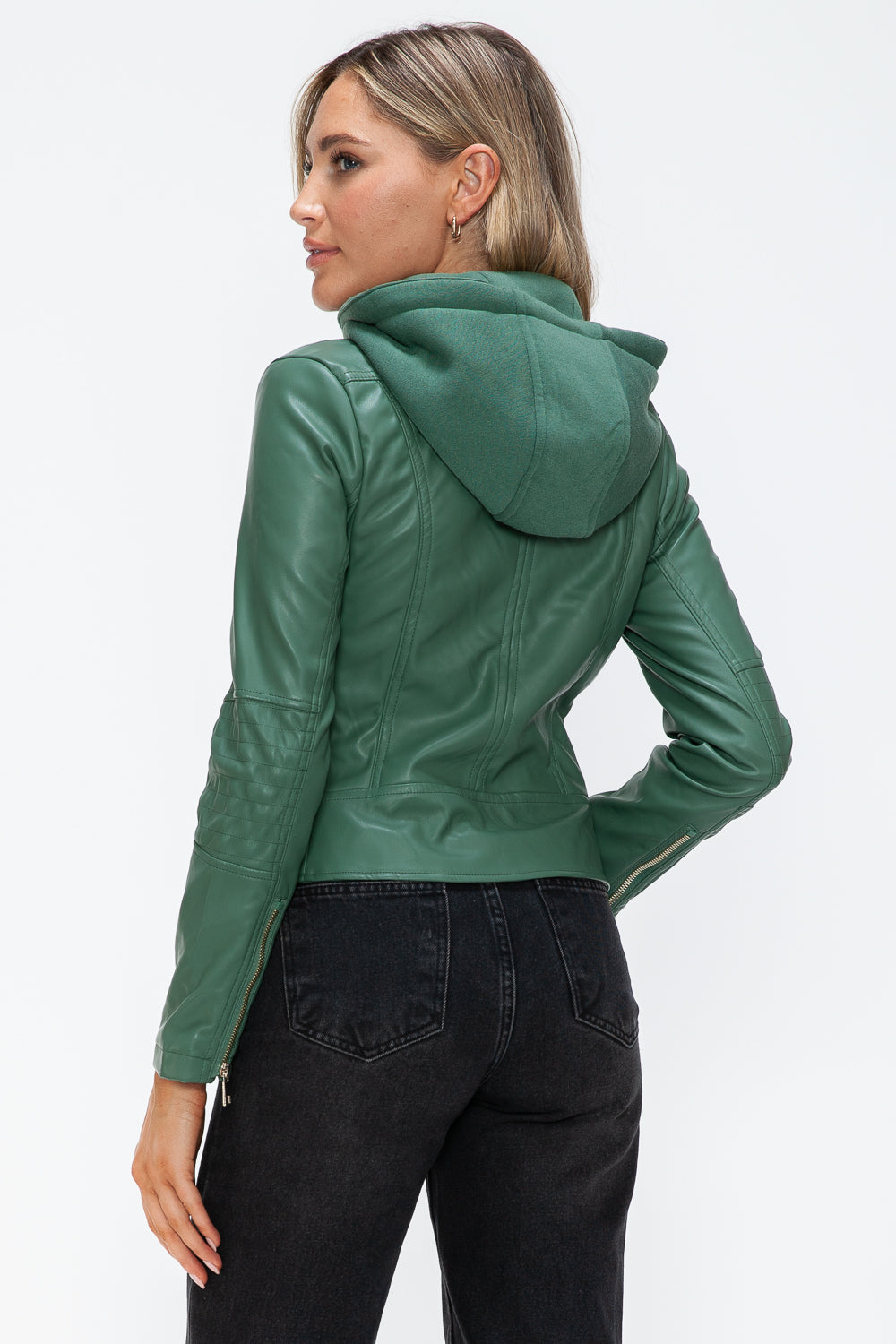 Snobbish Faux Leather Zip Up Drawstring Hooded Jacket 15836 | Gulf Resellers