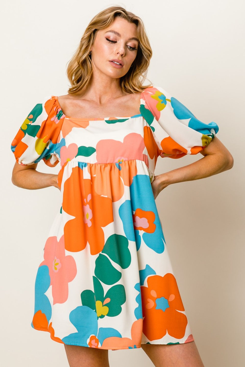 BiBi Floral Puff Sleeve Mini Dress 5382 | Gulf Resellers