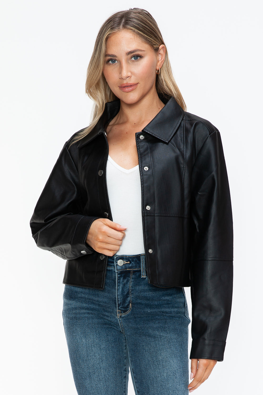 Snobbish Snap Down Long Sleeve PU Leather Jacket 16071 | Gulf Resellers