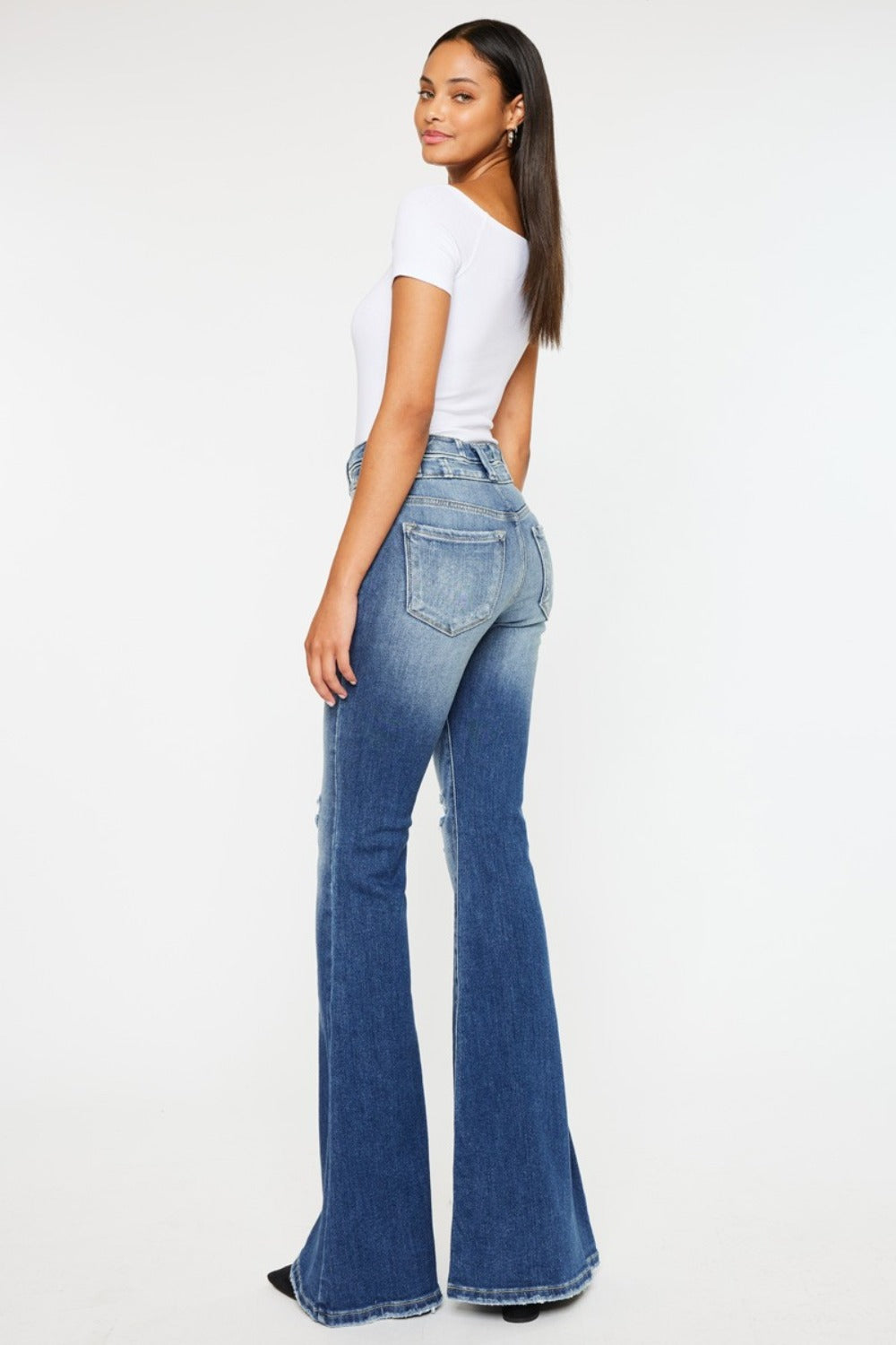 Kancan High Rise Wide Waistband Flare Jeans 9766 | Gulf Resellers