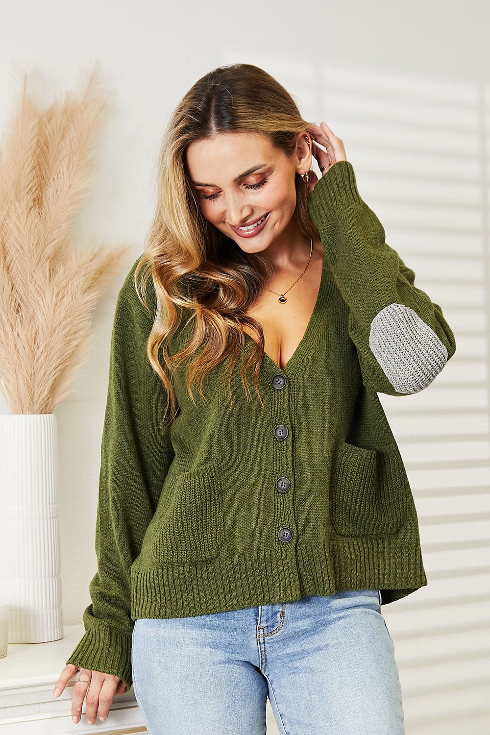 Heimish Full Size Long Sleeve V Neck Button Down Cardigan 11355 | Gulf Resellers