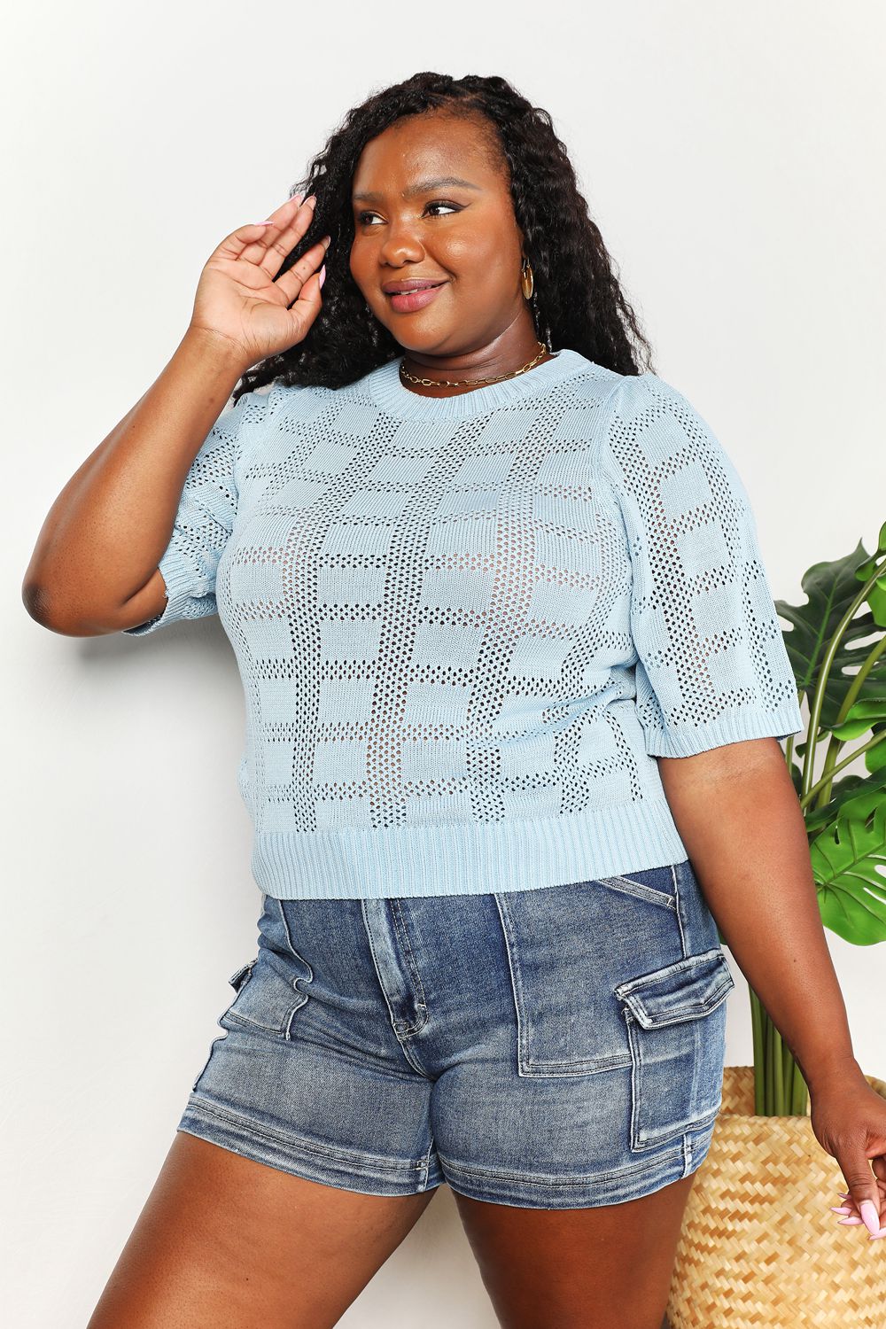 Double Take Ribbed Trim Round Neck Knit Top | Gulf Resellers