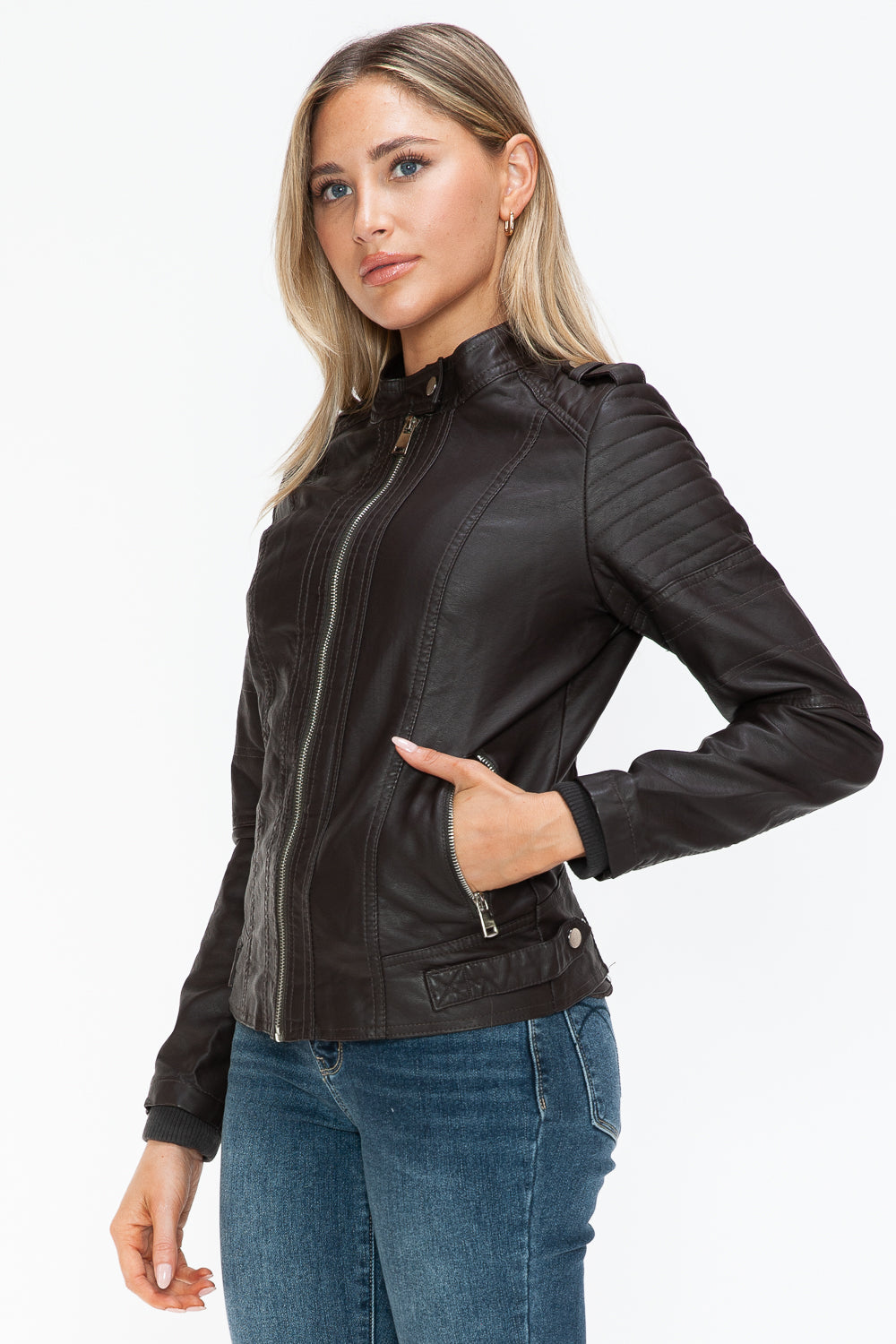 Snobbish PU Leather Biker Jacket with Side Zip Pockets 15467 | Gulf Resellers