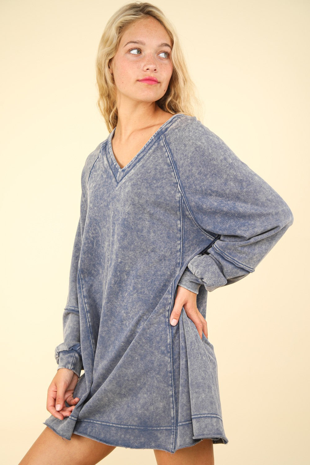 VERY J Mineral Washed Oversized A-Line Mini Dress 9509 | Gulf Resellers