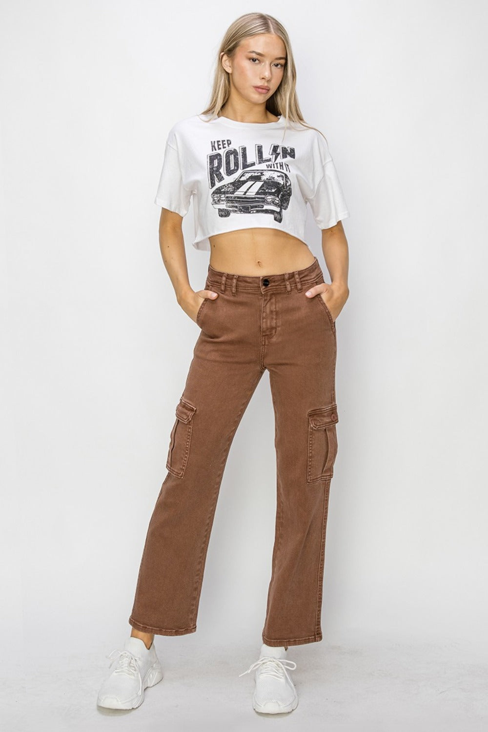 Risen Full Size High Rise Cargo Jeans 8657 | Gulf Resellers