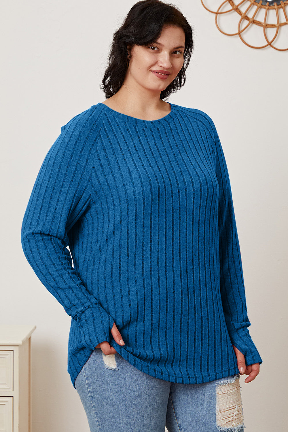 Basic Bae Full Size Ribbed Thumbhole Sleeve T-Shirt | Gulf Resellers