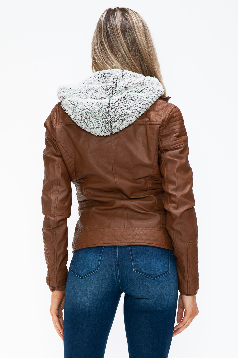 YMI Faux Layered Double-Zipper Jacket with Fuzzy Hood 15587 | Gulf Resellers