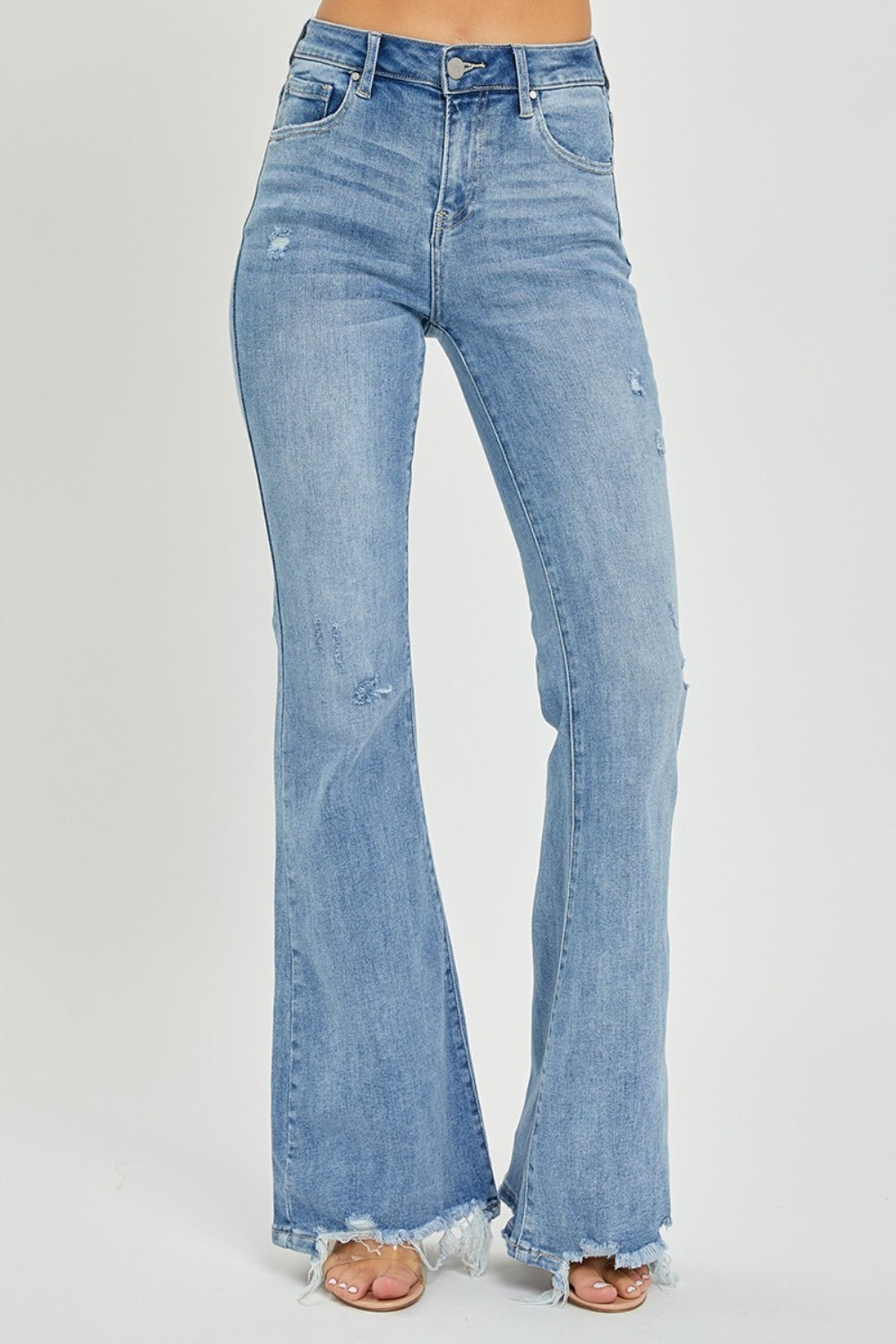 Risen Full Size High Rise Frayed Hem Flare Jeans 10654 | Gulf Resellers