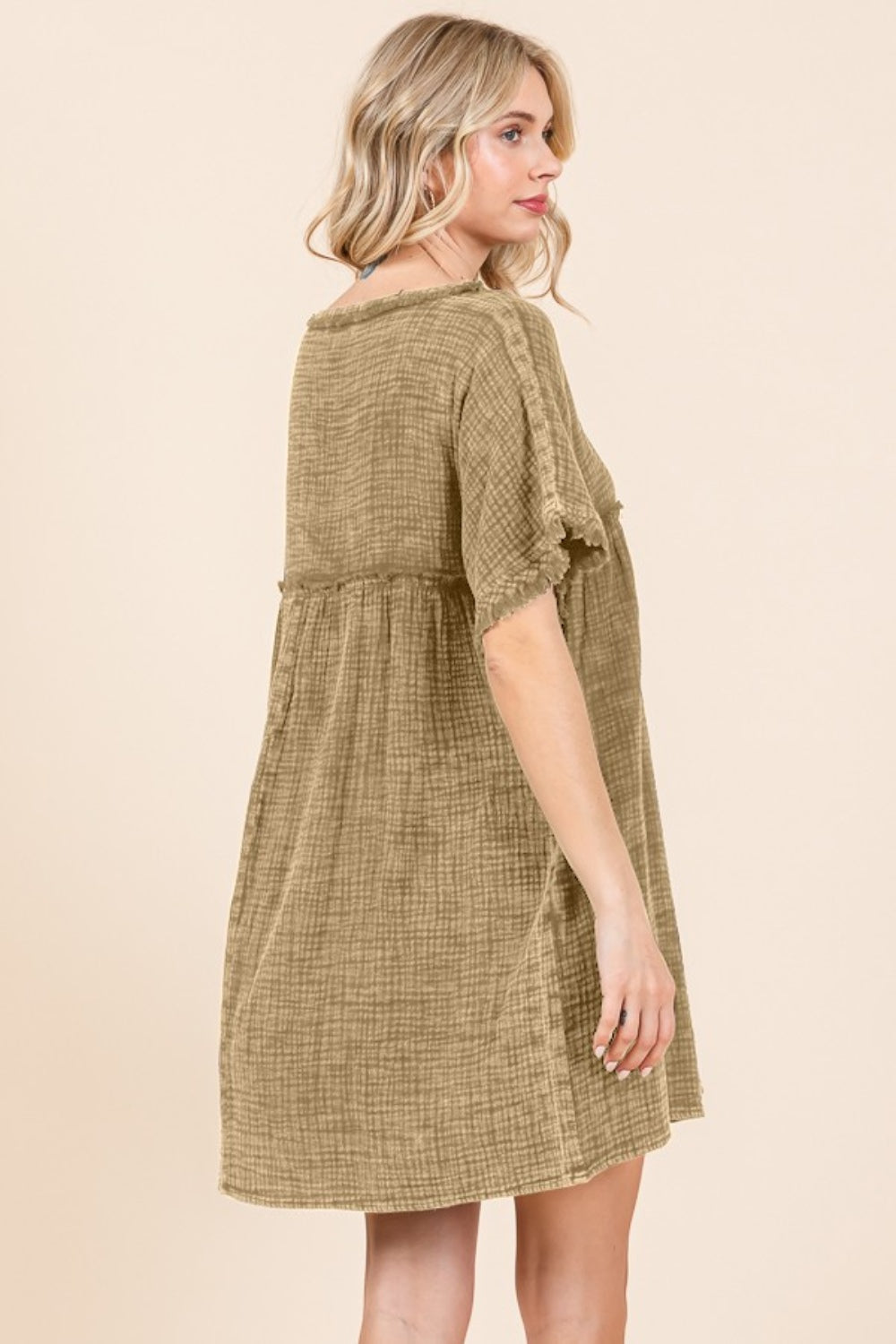 Culture Code Full Size Short Sleeve Babydoll Texture Dress with Pockets 9493 | Gulf Resellers