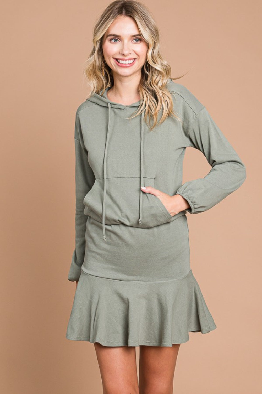 Culture Code Full Size Drawstring Dropped Shoulder Hooded Mini Dress 5246 | Gulf Resellers