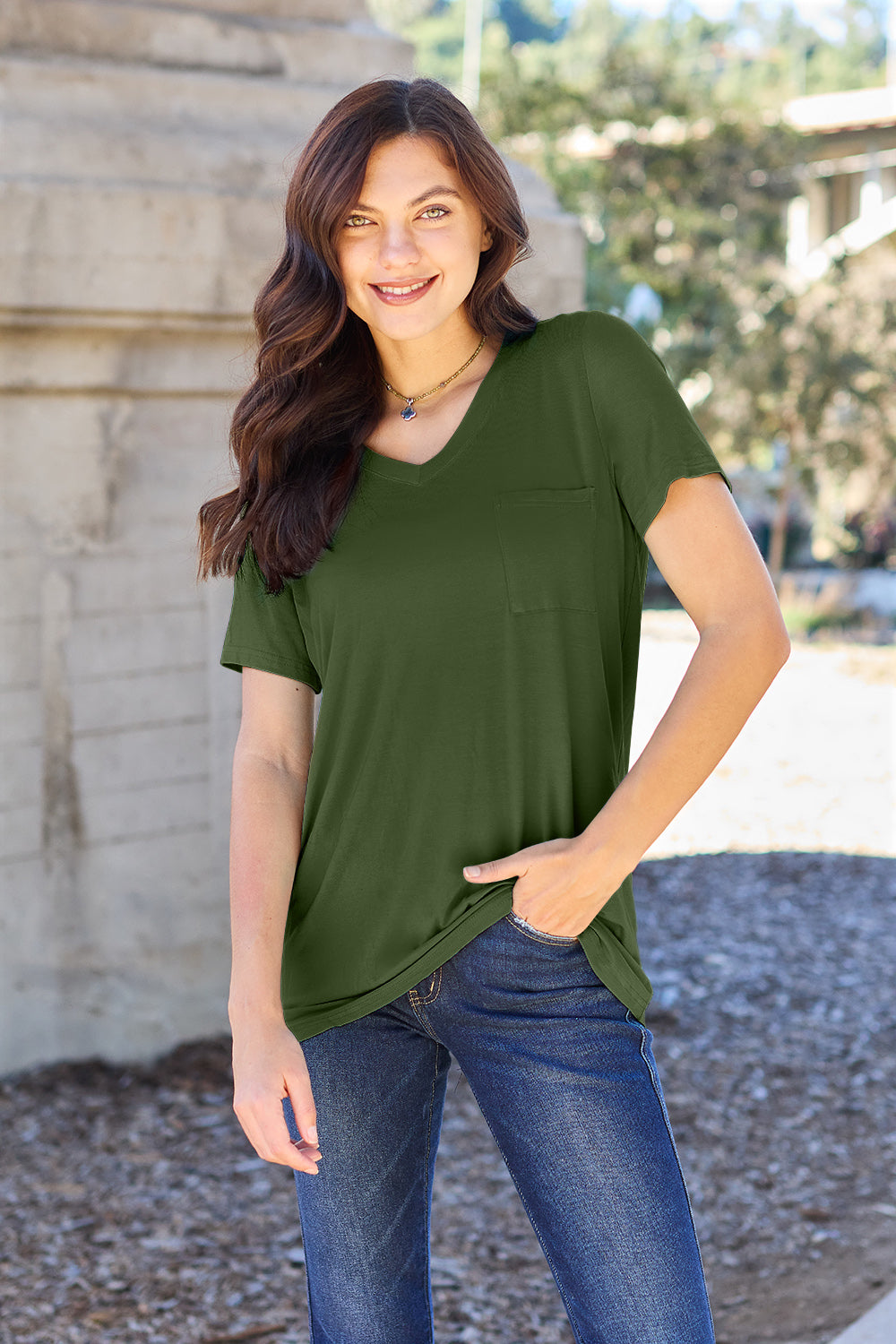 Basic Bae Full Size V-Neck Short Sleeve T-Shirt | Gulf Resellers