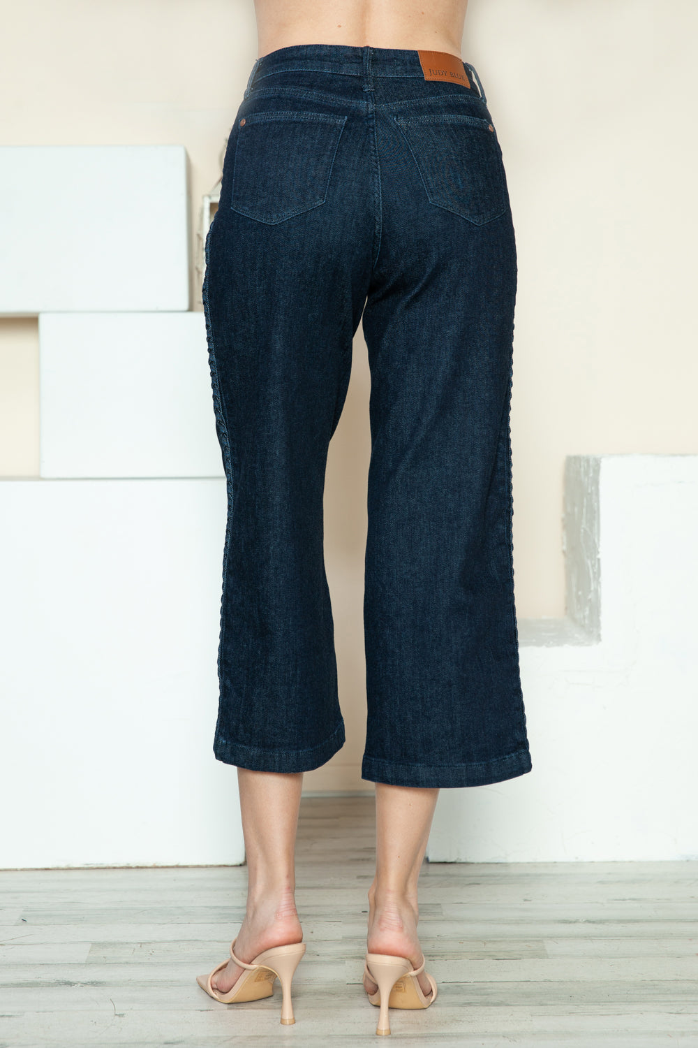 Judy Blue Full Size Side Seam Braid Detail Crop Wide Leg Jeans 10633 | Gulf Resellers