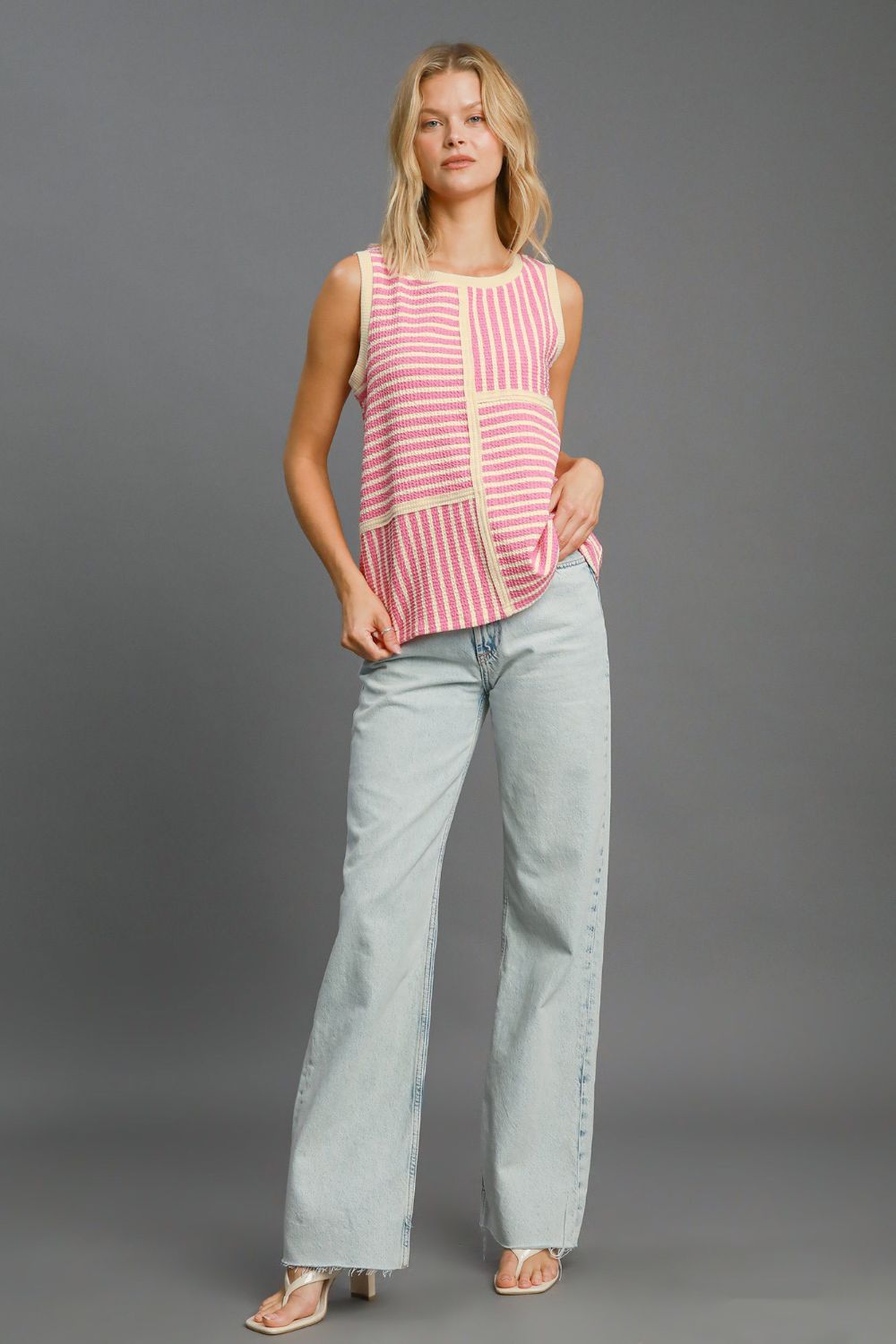 Umgee Round Neck Texture Striped Tank 19605 | Gulf Resellers