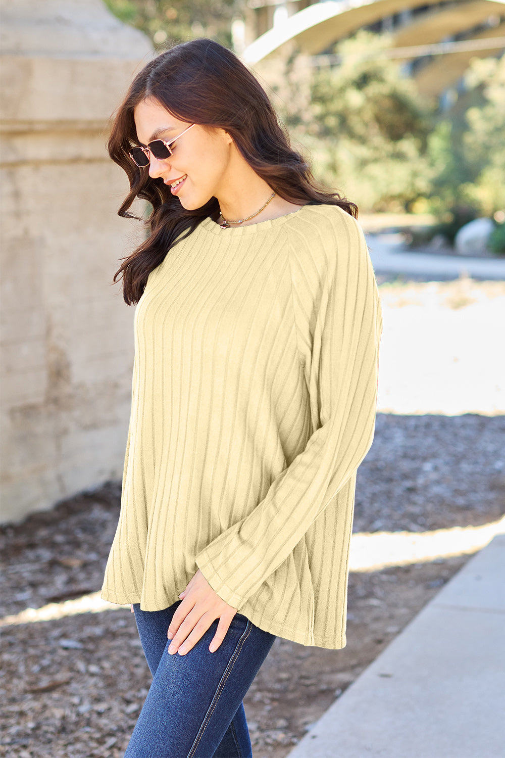 Basic Bae Full Size Ribbed Round Neck Long Sleeve Knit Top | Gulf Resellers