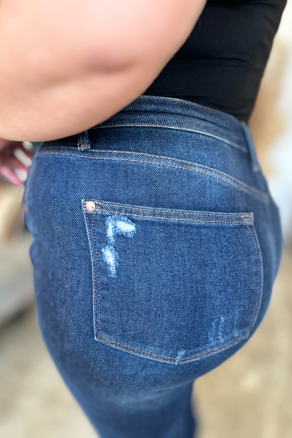 Judy Blue Full Size High Waist Rigid Magic Heavy Destroy Straight Jeans 8550 | Gulf Resellers