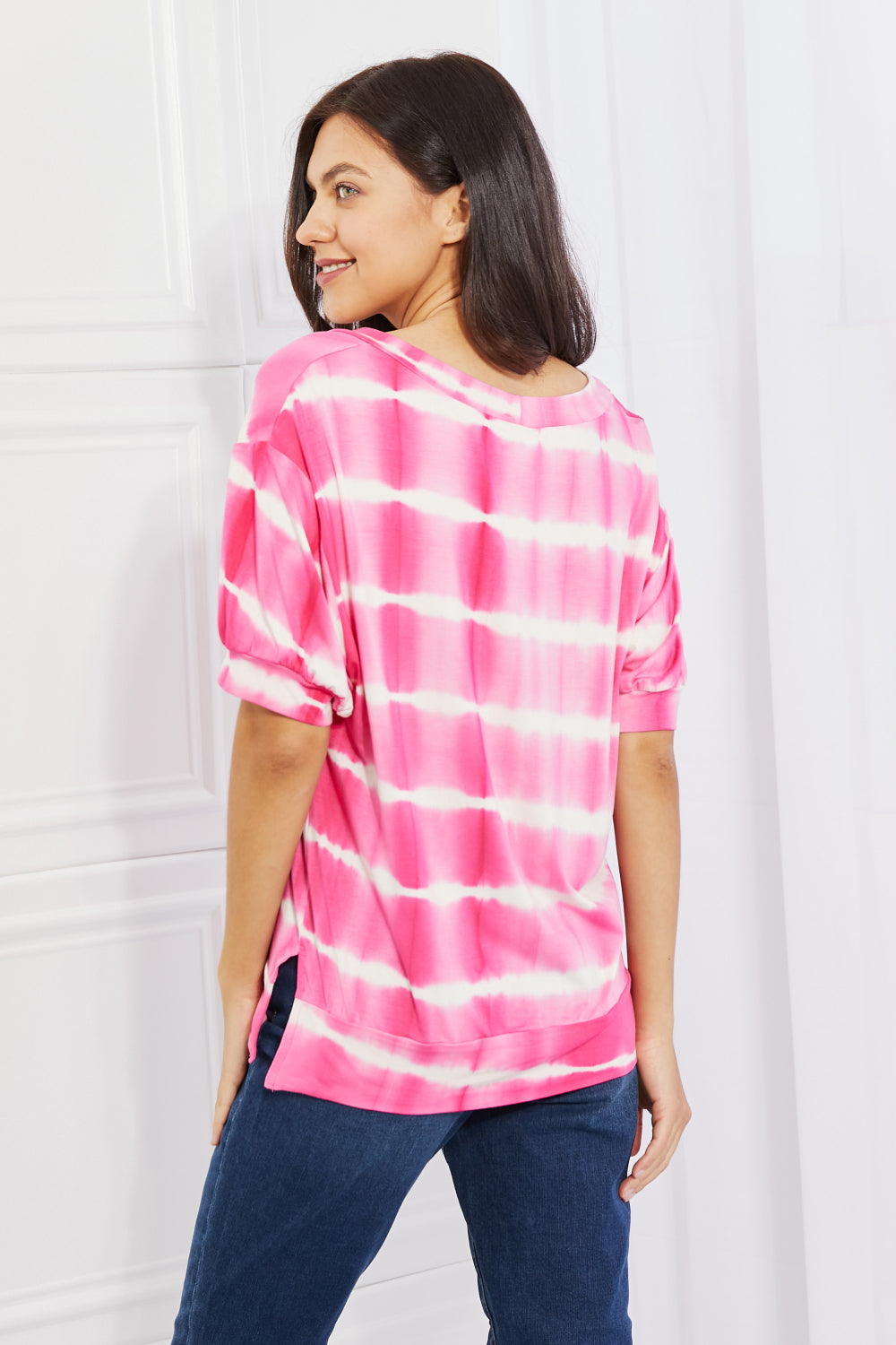 Yelete Full Size Oversized Fit V-Neck Striped Top | Gulf Resellers