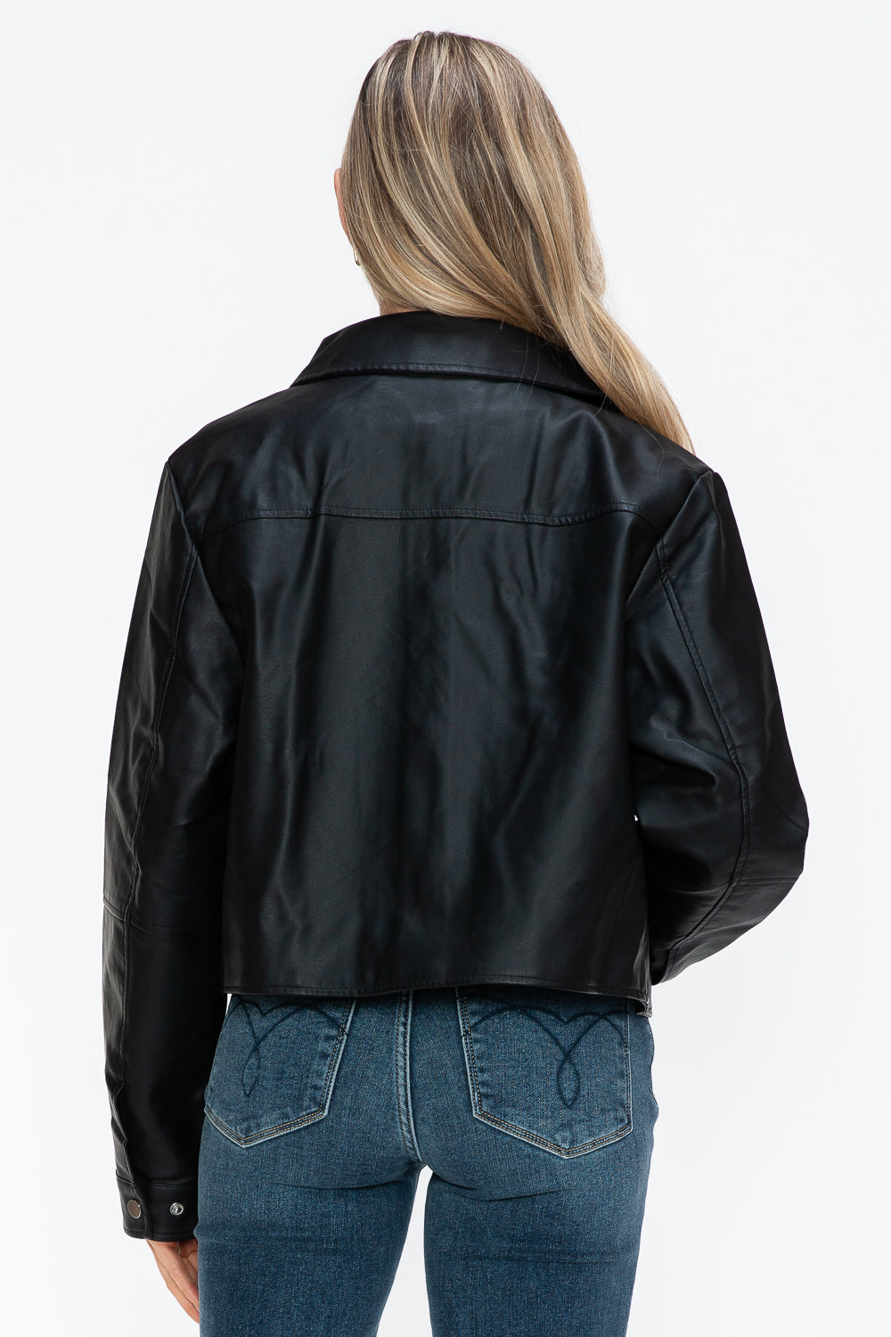 Snobbish Snap Down Long Sleeve PU Leather Jacket 16067 | Gulf Resellers
