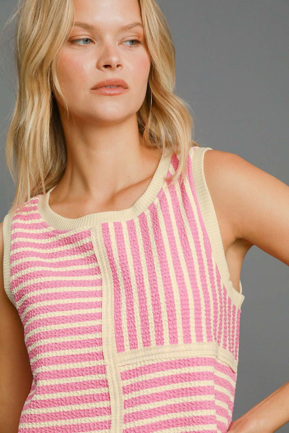 Umgee Round Neck Texture Striped Tank 19607 | Gulf Resellers