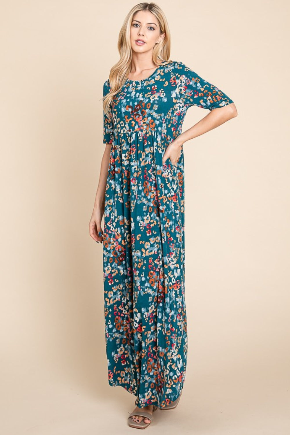 BOMBOM Printed Shirred Maxi Dress 6461 | Gulf Resellers