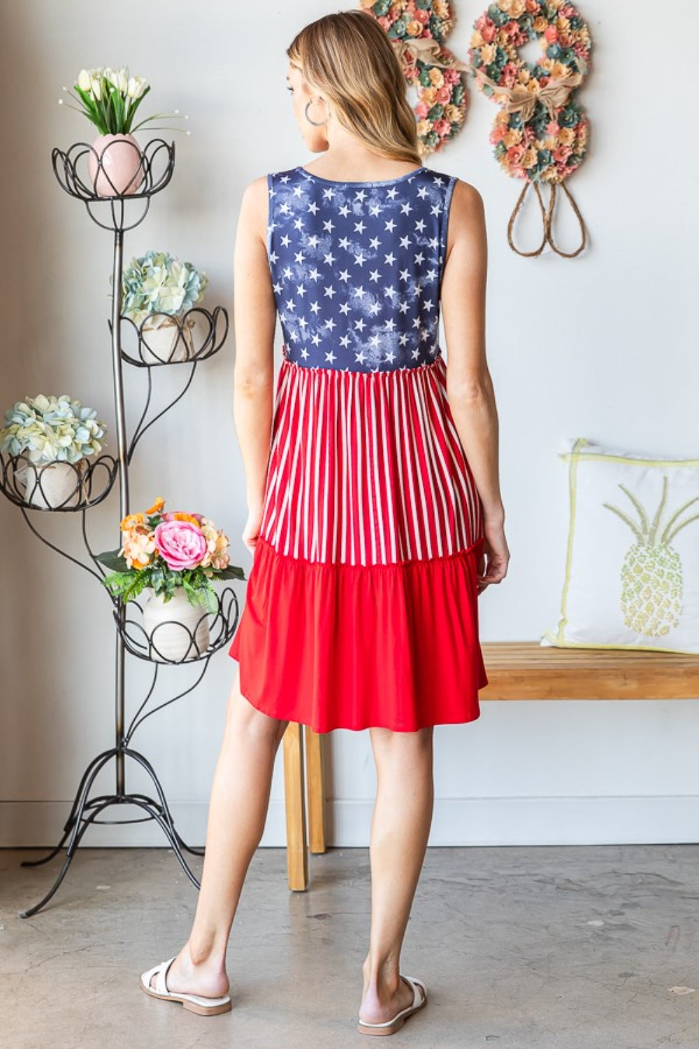Heimish Full Size US Flag Theme Contrast Tank Dress 5406 | Gulf Resellers