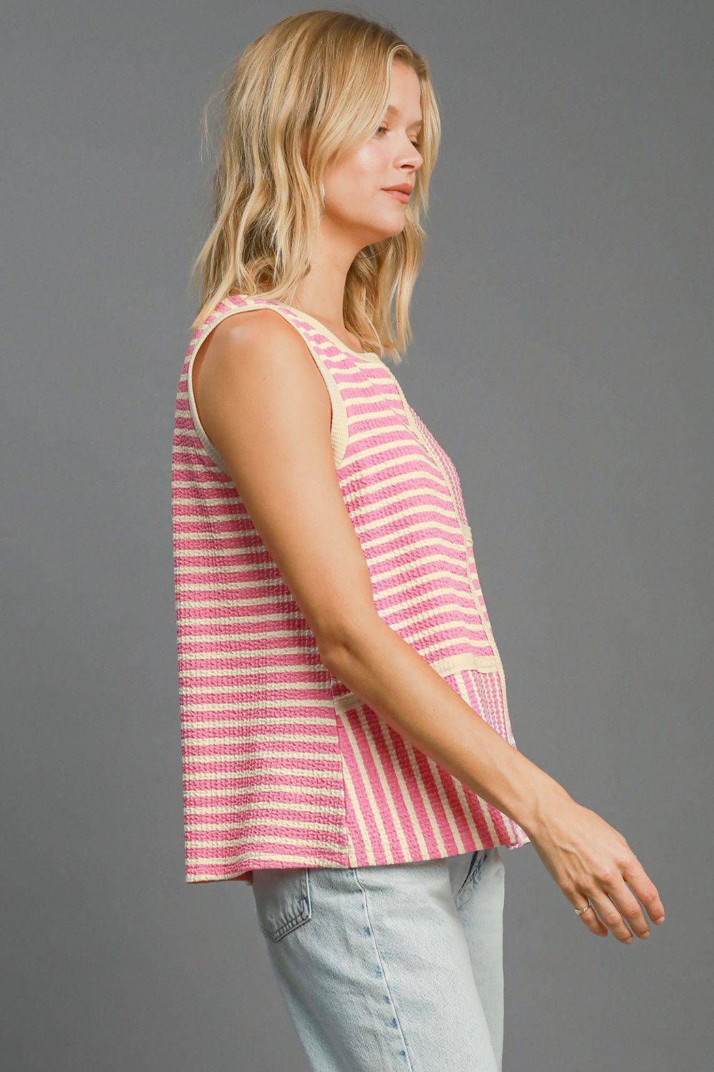 Umgee Round Neck Texture Striped Tank 19604 | Gulf Resellers