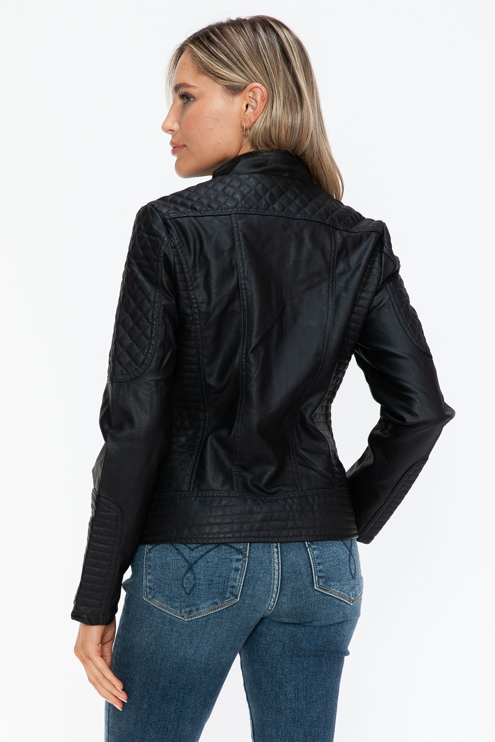 Snobbish Faux Leather Zip Up Mock Neck Jacket 16080 | Gulf Resellers