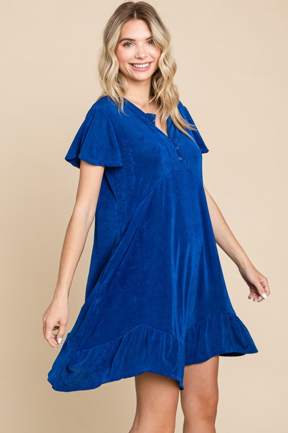 Culture Code Full Size Short Sleeve Ruffled Asymmetric Hem Dress 9377 | Gulf Resellers