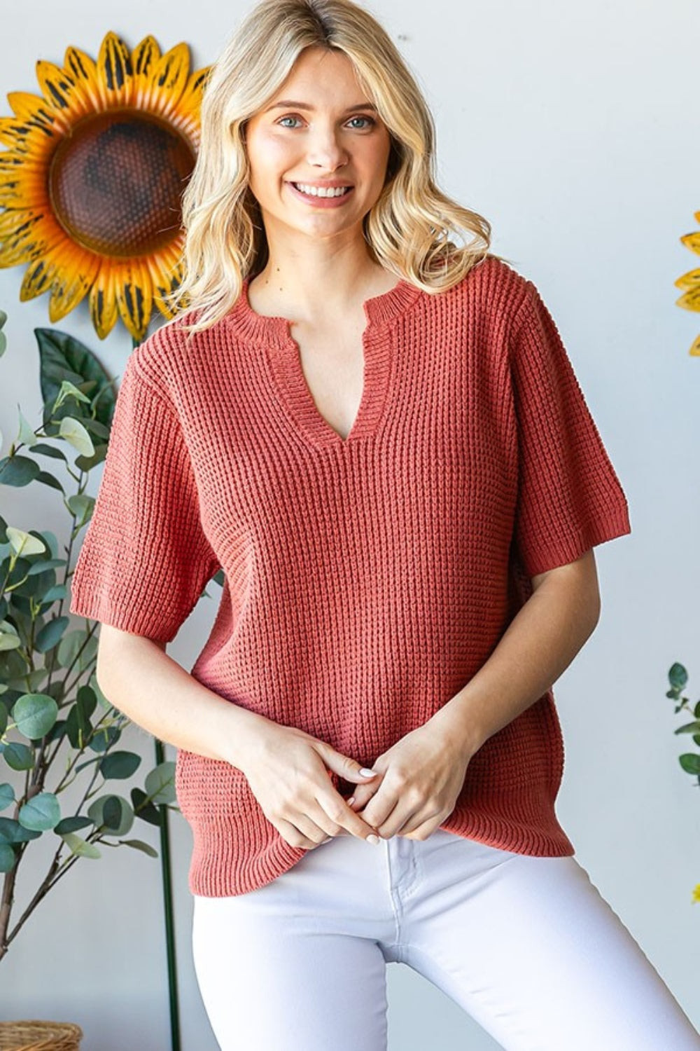 First Love Notched Short Sleeve Knit Top 8375 | Gulf Resellers