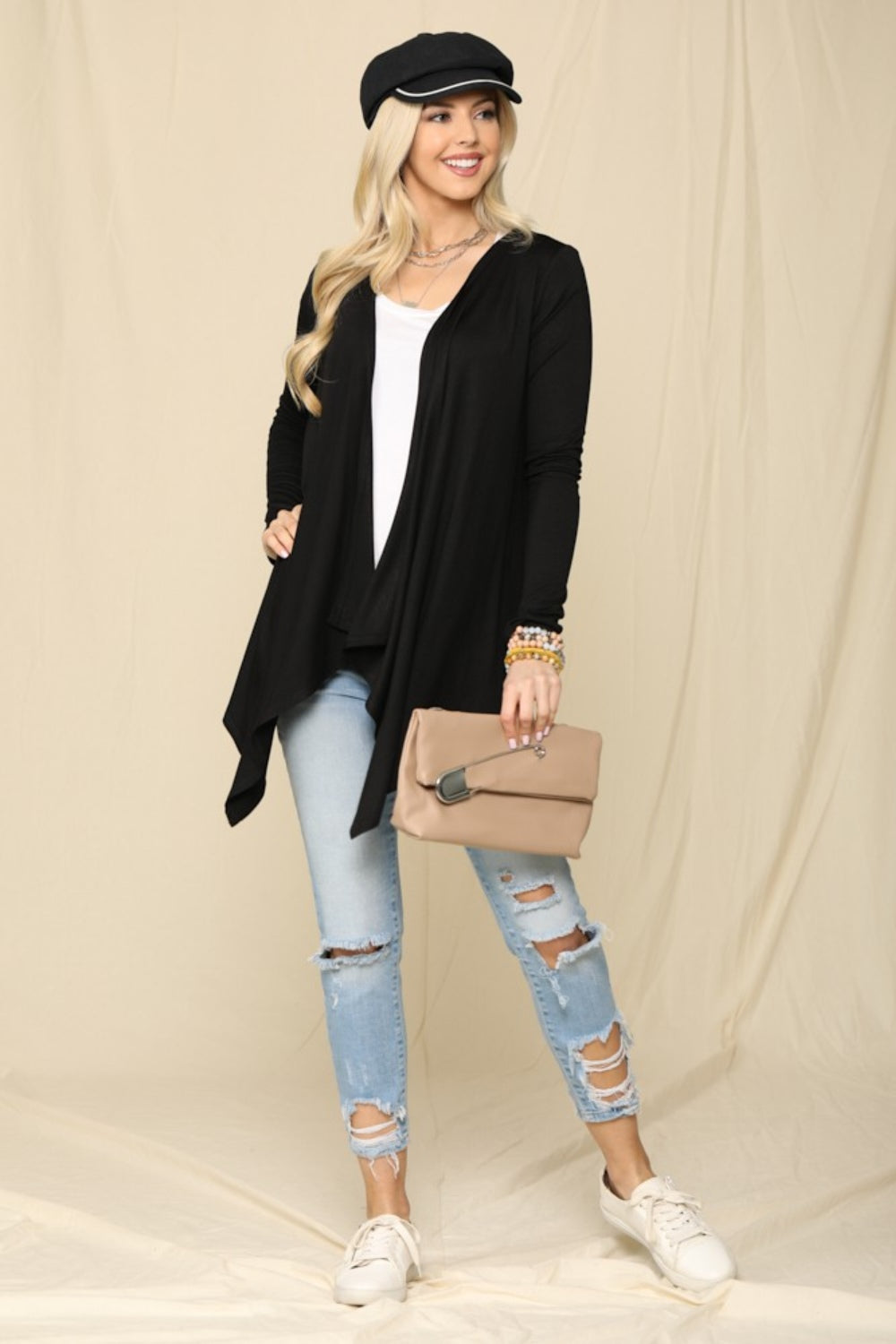 Celeste Full Size Open Front Knit Cardigan 10403 | Gulf Resellers
