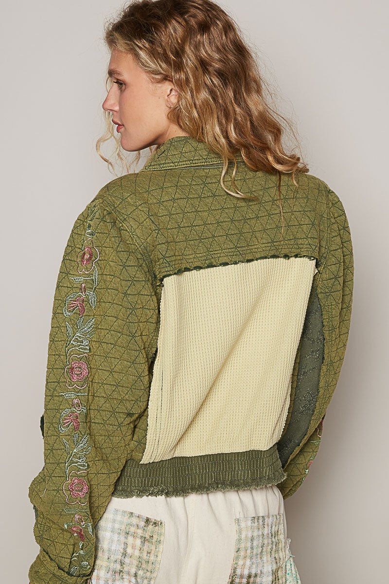 POL Embroidered Sleeve Raw Edge Quilted Jacket 15404 | Gulf Resellers