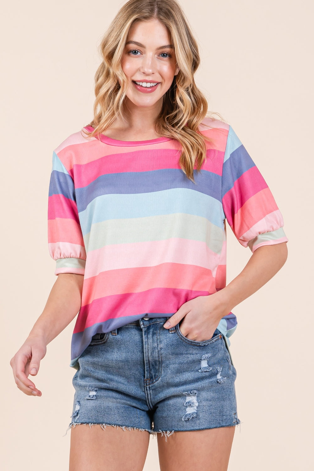 BOMBOM Striped Round Neck Half Sleeve T-Shirt 6957 | Gulf Resellers