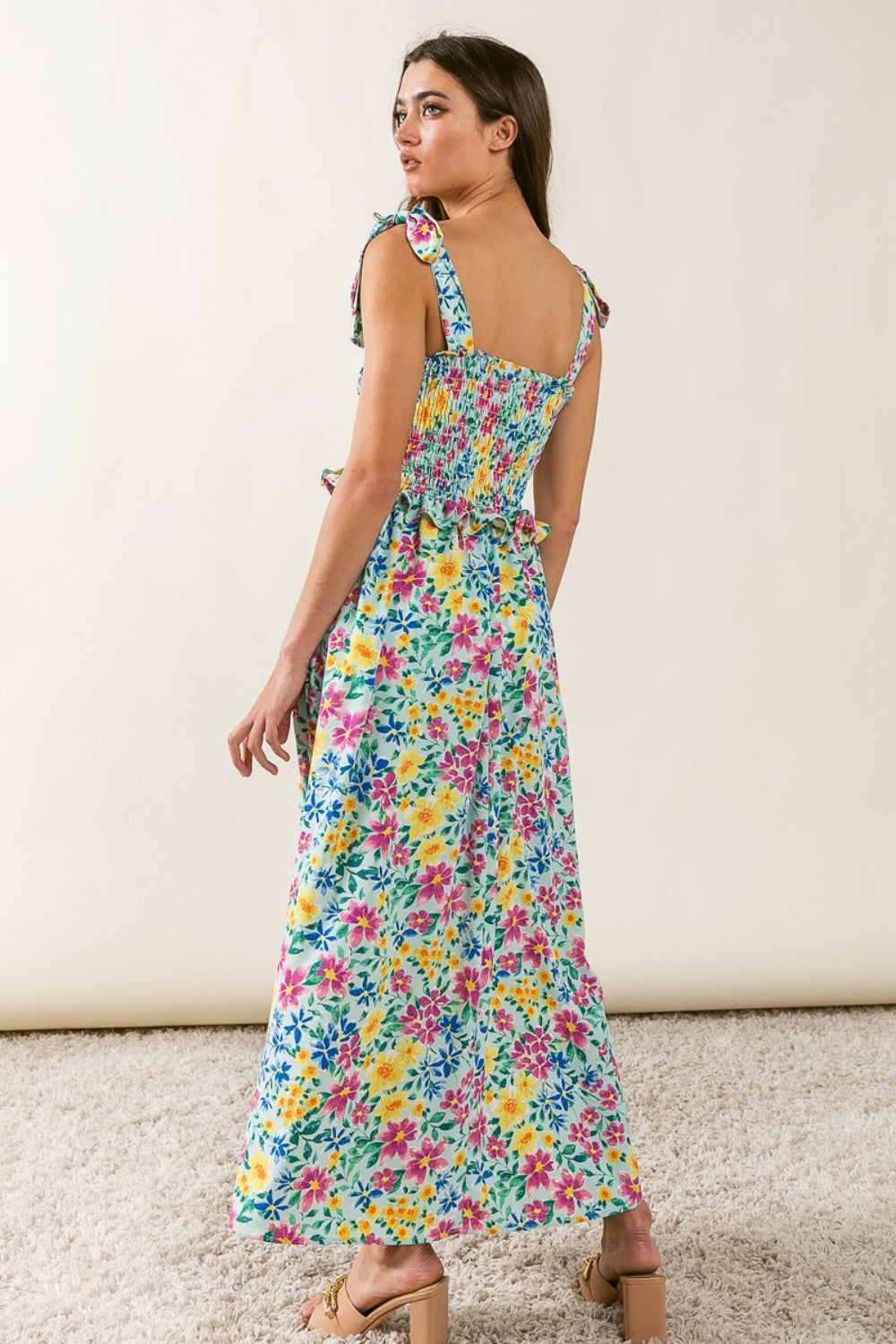 BiBi Floral Ruffle Trim Smocked Cami Dress 5460 | Gulf Resellers