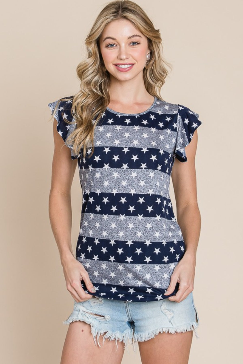 BOMBOM Striped Round Neck Cap Sleeve T-Shirt 5583 | Gulf Resellers