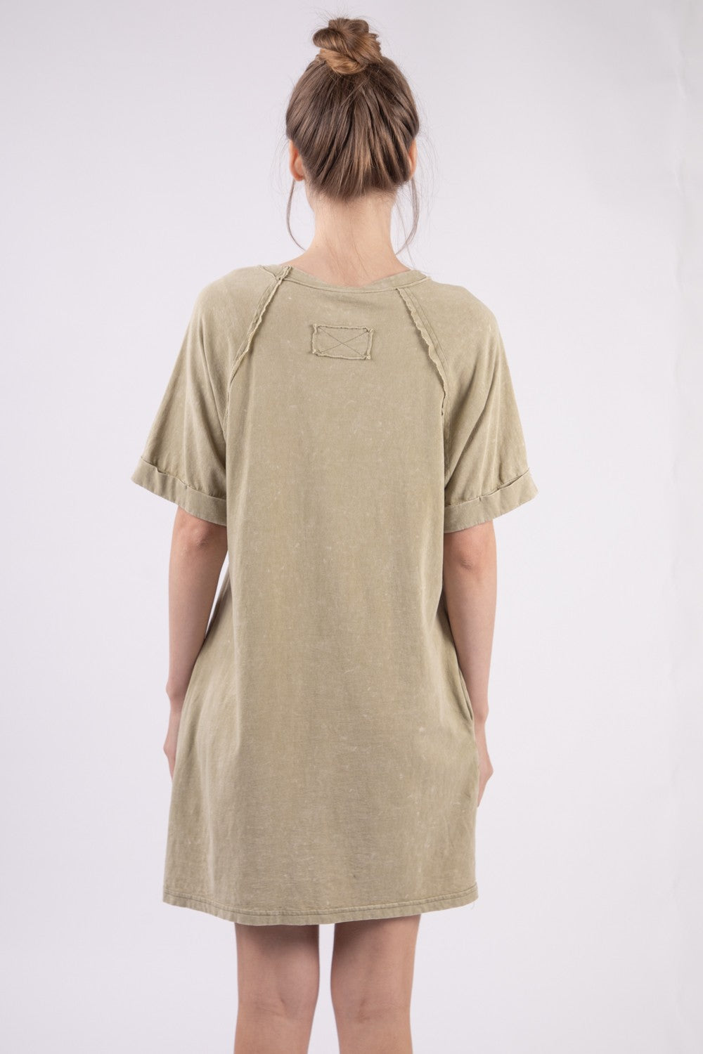 VERY J Washed Round Neck Mini Tee Dress 5451 | Gulf Resellers