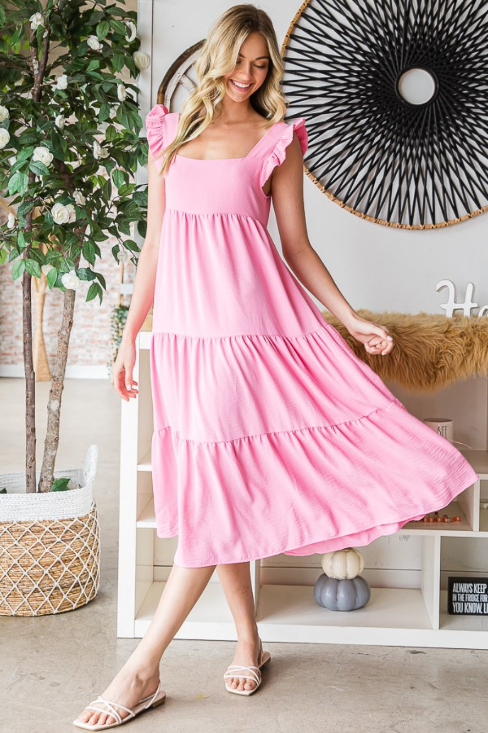 Reborn J Ruffled Sleeveless Tiered Midi Dress 6034 | Gulf Resellers