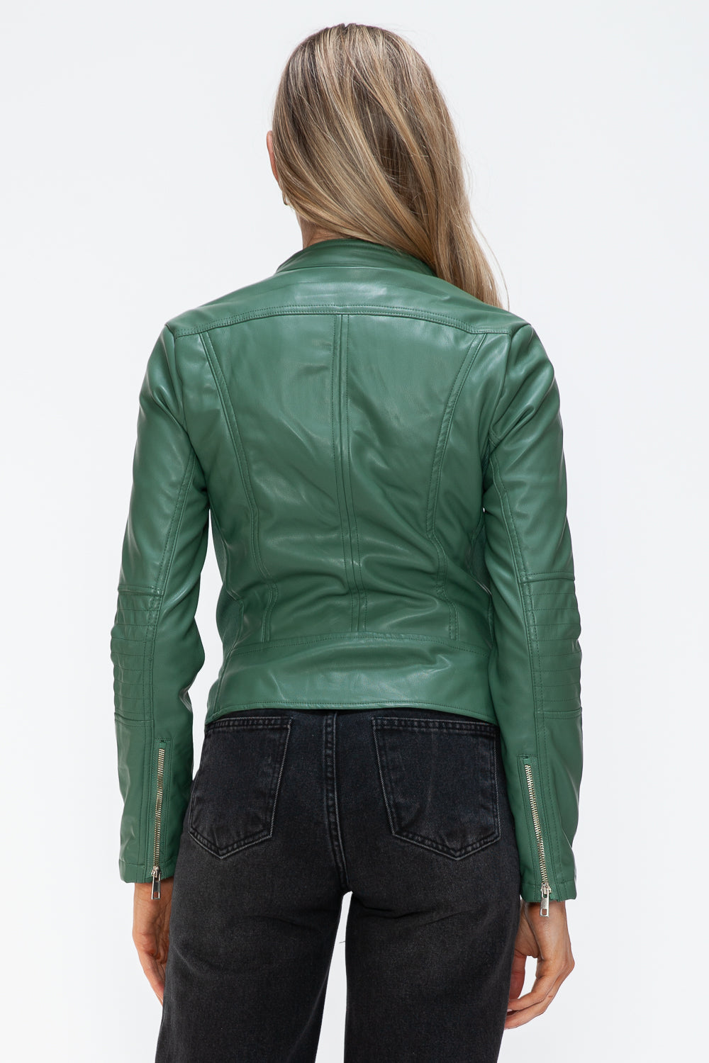 Snobbish Faux Leather Zip Up Drawstring Hooded Jacket 15859 | Gulf Resellers