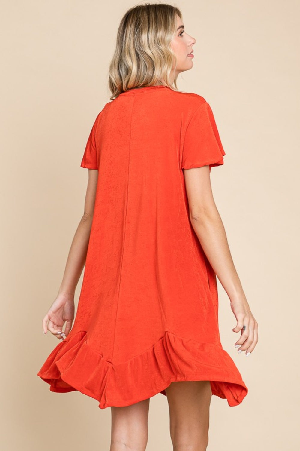 Culture Code Full Size Short Sleeve Ruffled Asymmetric Hem Dress 9323 | Gulf Resellers