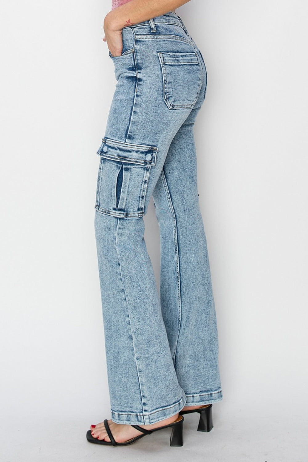 RISEN Full Size High Rise Cargo Flare Jeans 11082 | Gulf Resellers
