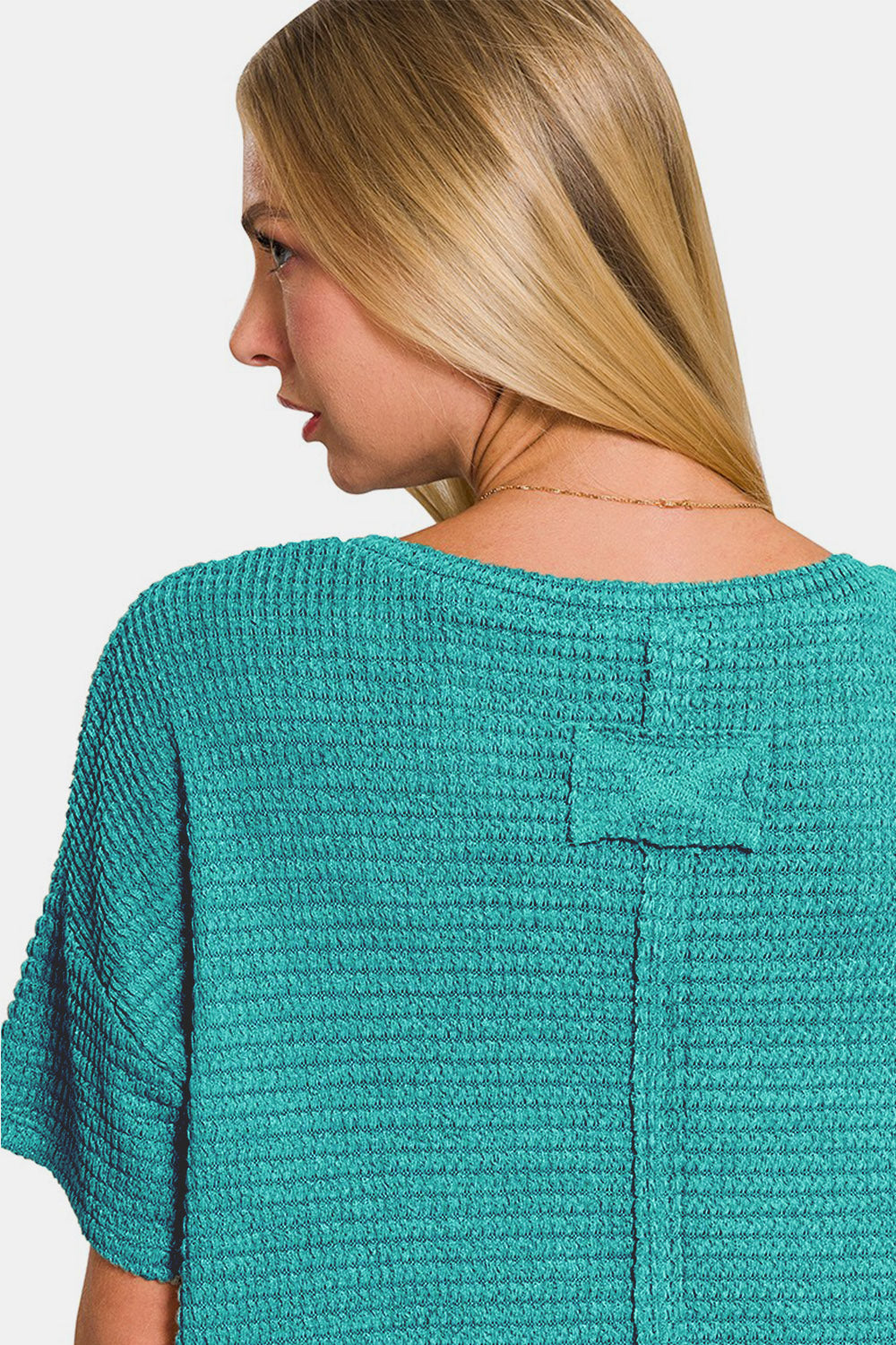 Zenana Drop Shoulder Short Sleeve Jacquard Knit Top 8850 | Gulf Resellers