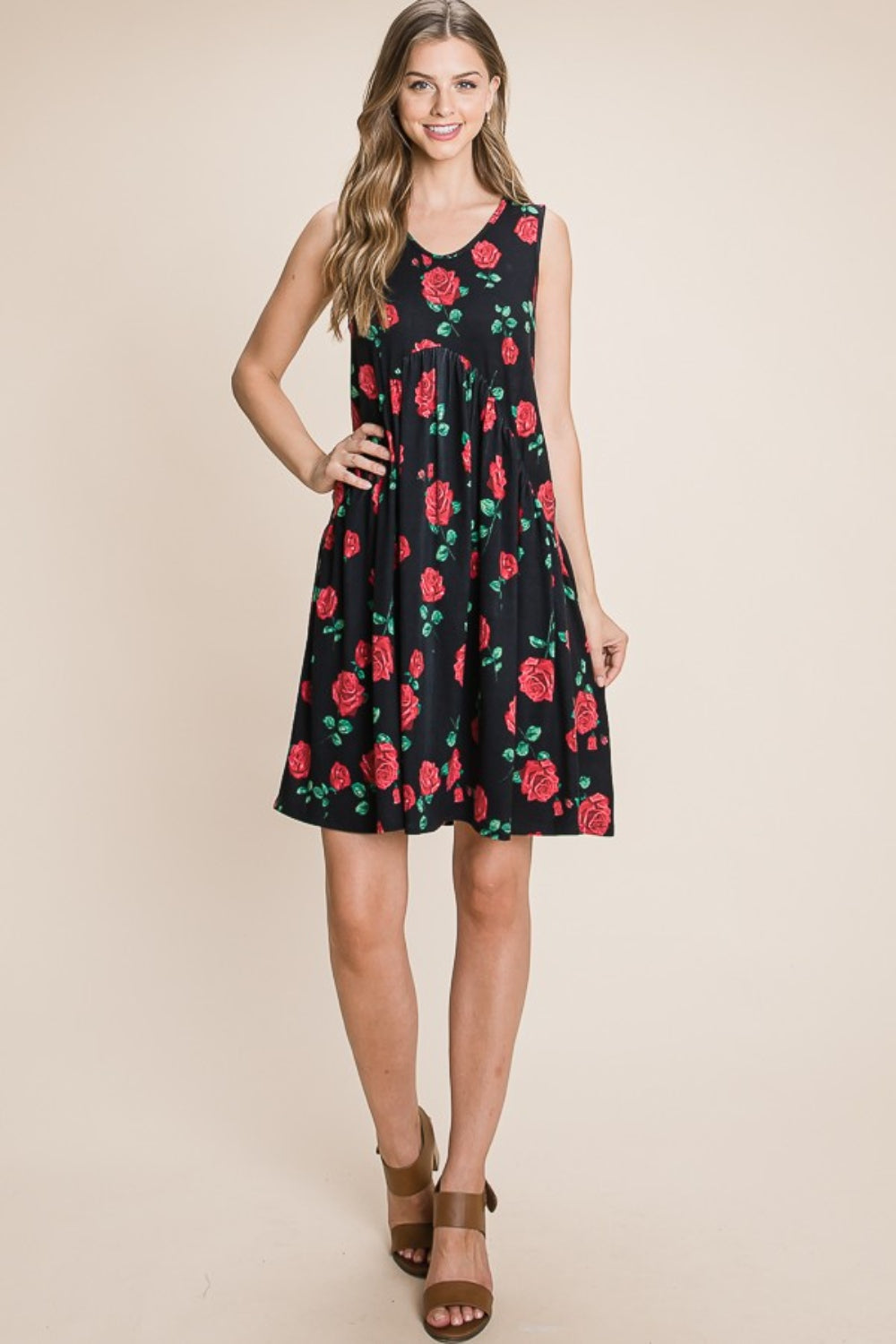 BOMBOM Floral Ruched Tank Dress 5132 | Gulf Resellers
