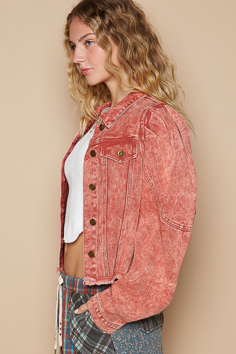 POL Raw Hem Button Up Cropped Denim Jacket 15601 | Gulf Resellers