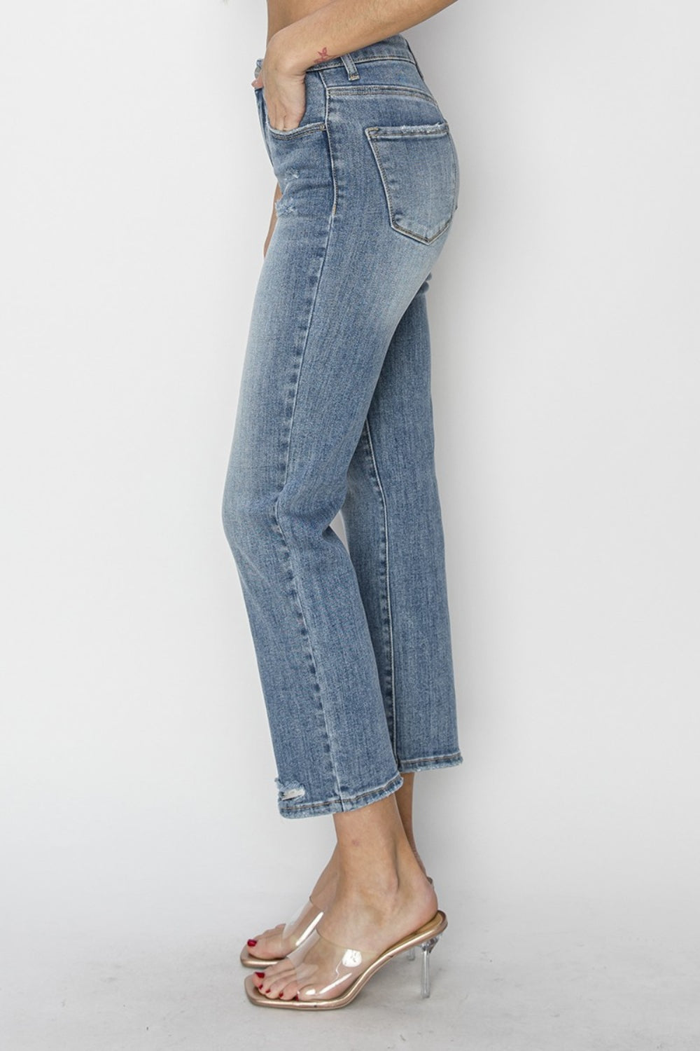 RISEN Full Size High Waist Distressed Cropped Jeans | Gulf Resellers