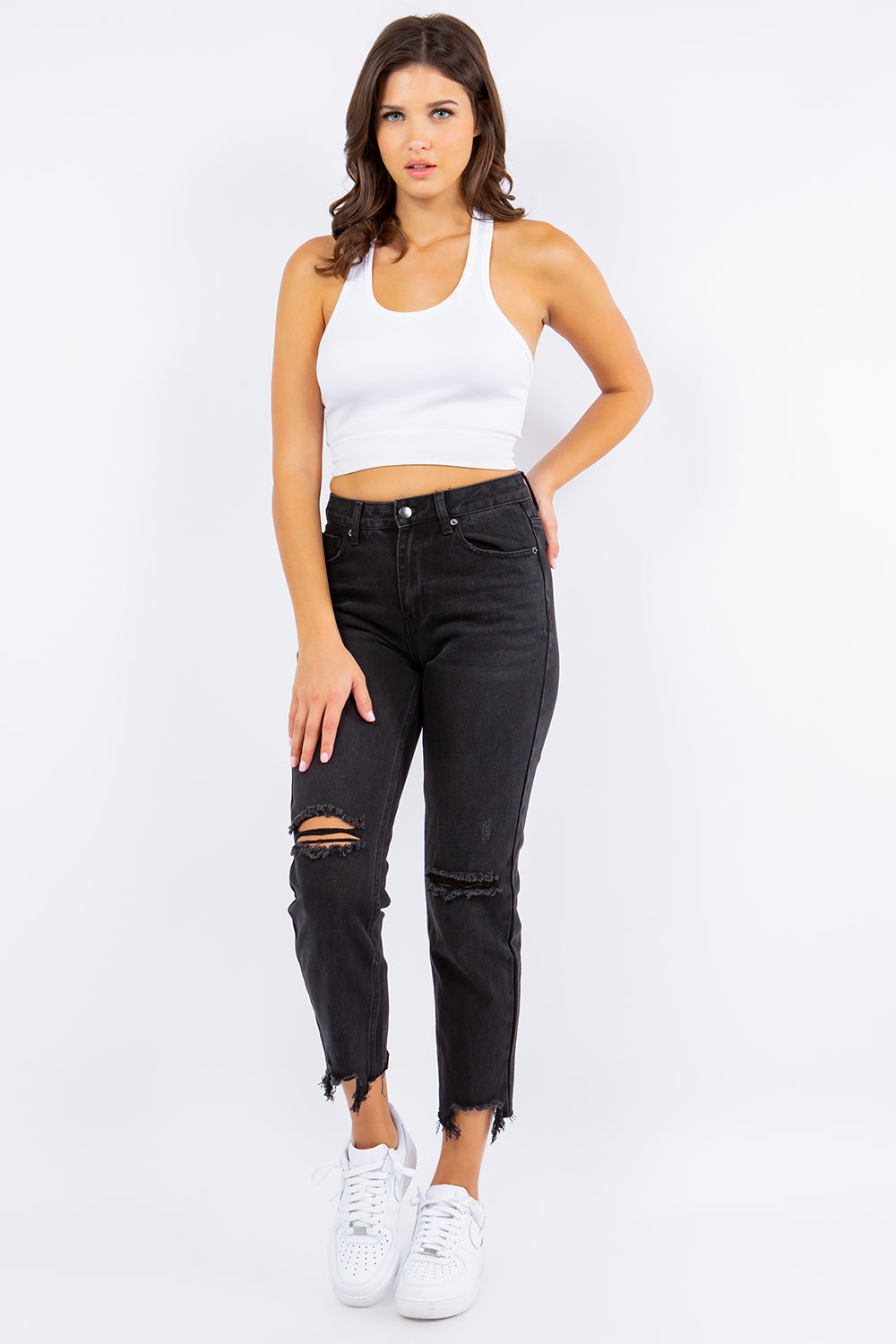 American Bazi High Waist Distressed Cropped Straight Jeans 11001 | Gulf Resellers