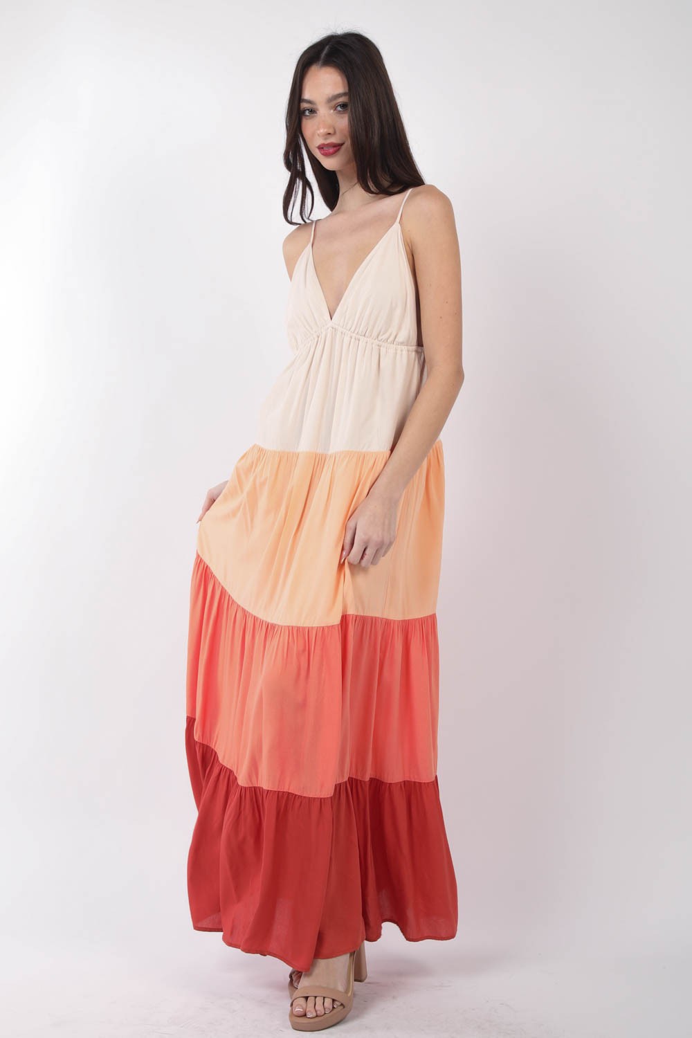 VERY J Color Block Tiered Maxi Cami Dress 9252 | Gulf Resellers