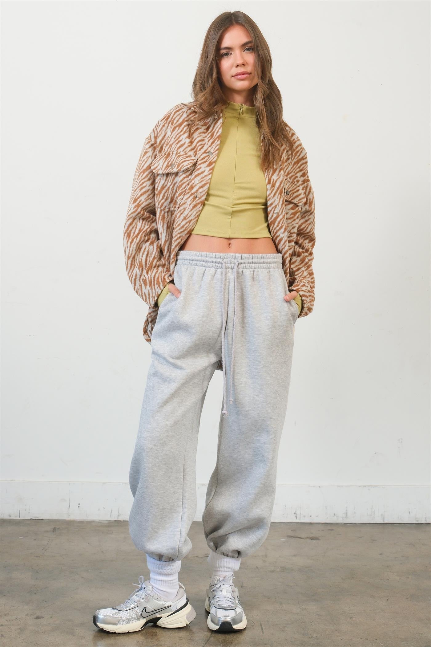 HYFVE Zebra Print Snap Down Long Sleeve Shacket 12834 | Gulf Resellers