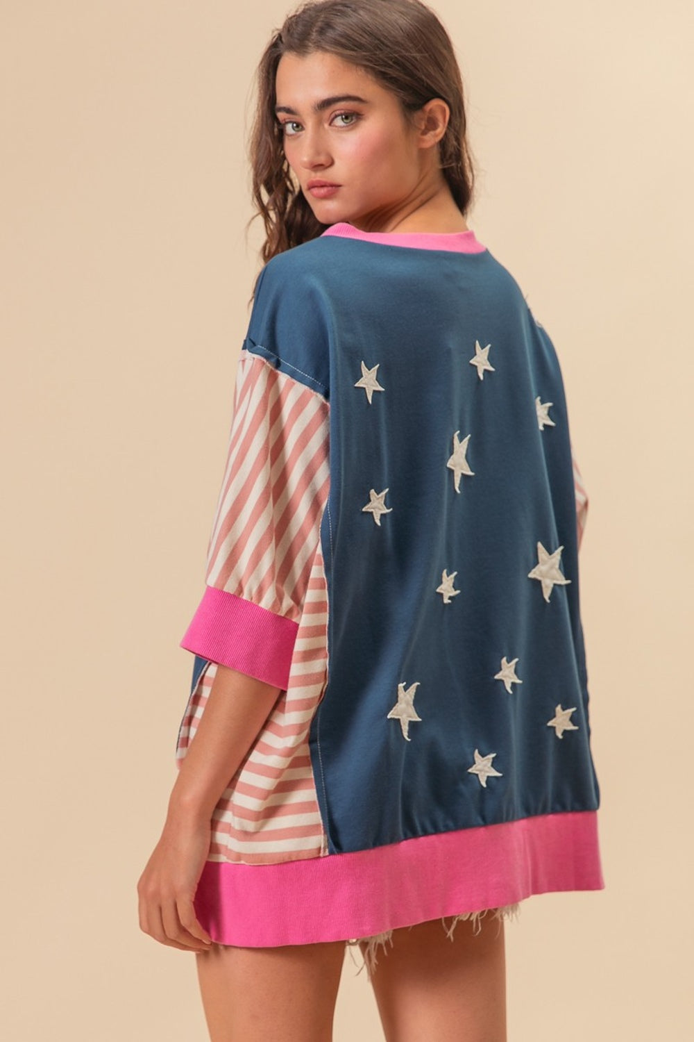 BiBi US Flag Theme Color Block Star Patch T-Shirt 7999 | Gulf Resellers